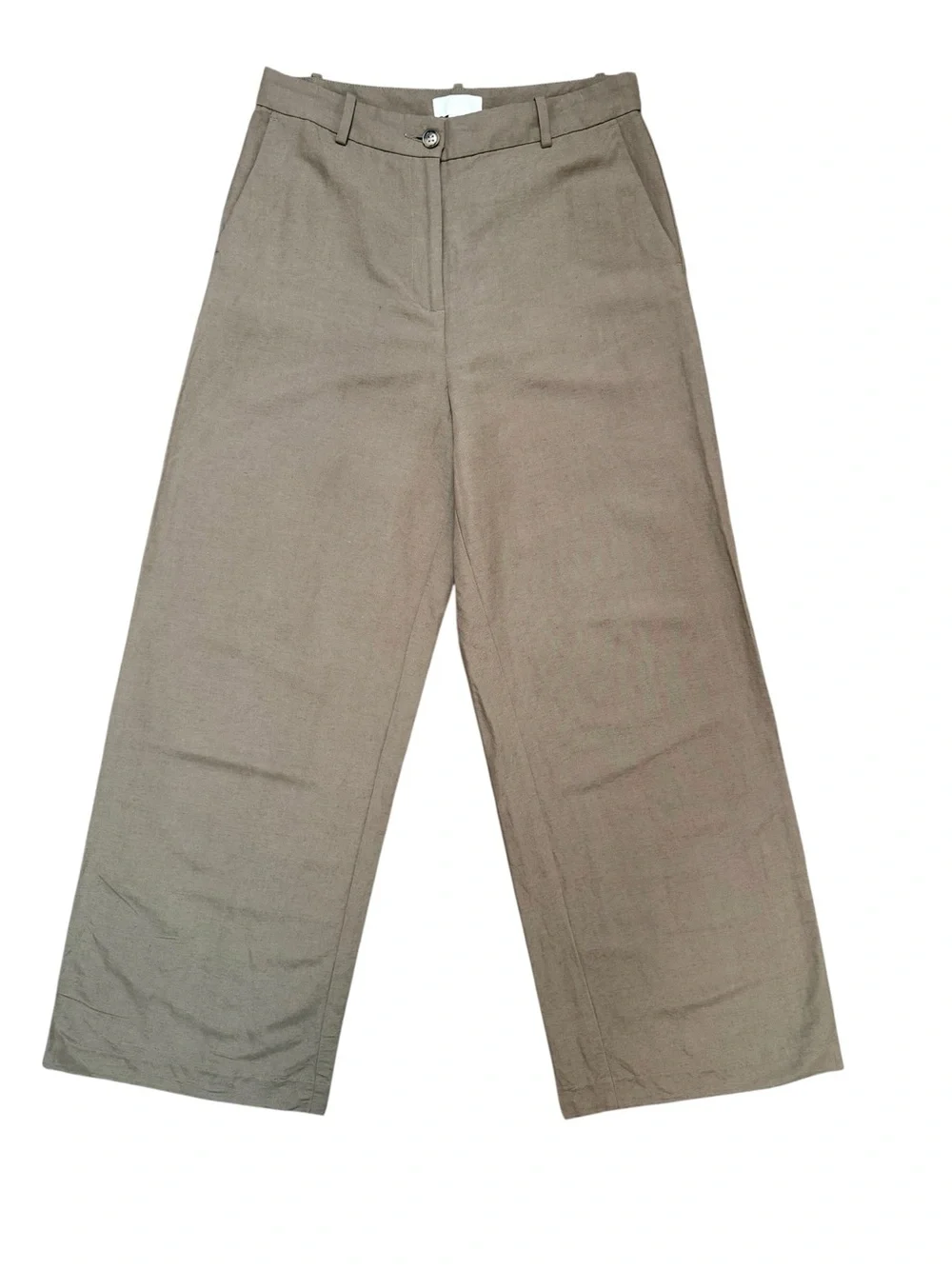 H&M Brown Linen Blend High Rise Wide Leg Trousers Pants Size 6